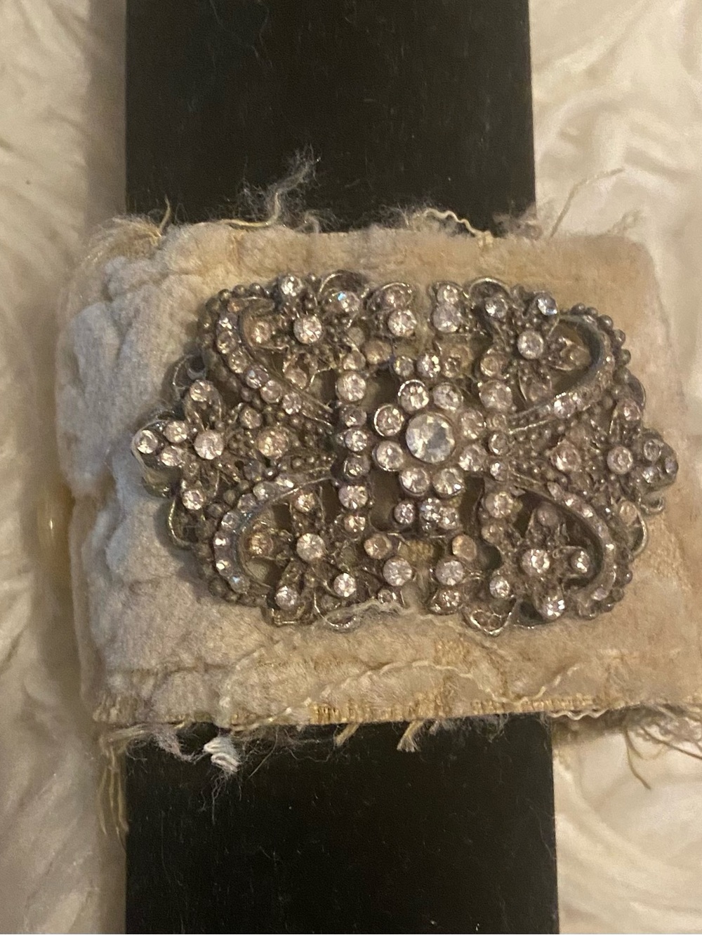 Gypsy Soule Ivory Velvet Rhinestone Cuff Bracelet